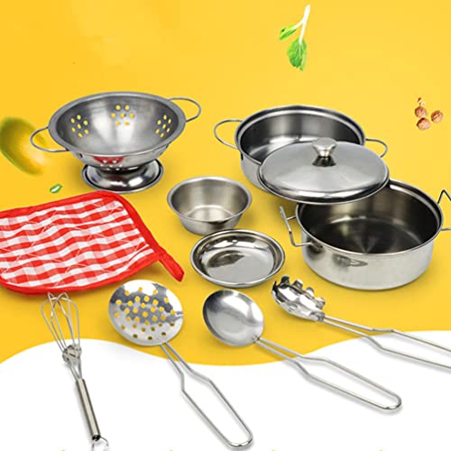 VILLCASE 1 Satz Rollenspiel Utensilien Spielzeug Edelstahl Spielküche Kochen Set Töpfe Und Pfannen Playset Rollenspiele… – Bild 7