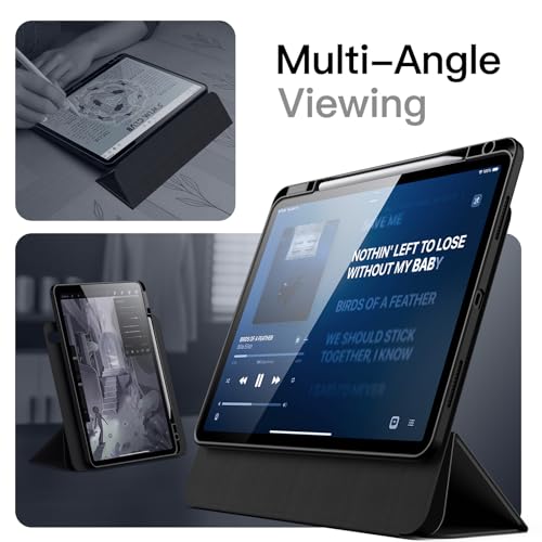Image of JETech Magnetic Detachable Cover Case for iPad Air 13-Inch M4 /M3 /M2 (2026 /2025 /2024) with Pencil Holder, Removable Rotating Clear Cover, Portrait /Landscape Stand with Raised Screen View (Black)