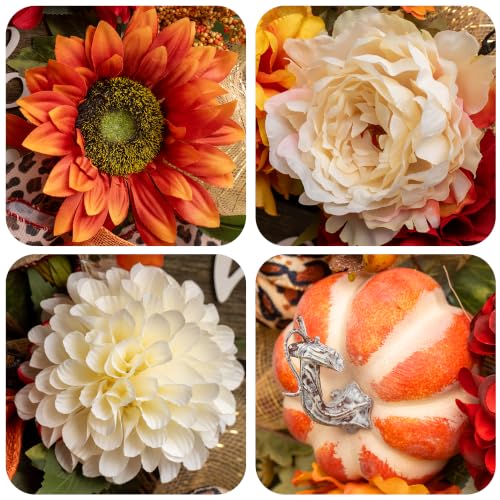 Image of 24 Inch Fall Wreaths for Front Door, Rustic Autumn Wreath with Hello Sign