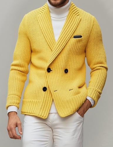 Cardigan Sweaters for Men,Lapel Double Breasted Button-Down,Vintage Style, CasualPremium Knit Fabric,for Fall3