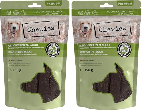Chewies Fleischstreifen Maxi Hundeleckerli aus 100% Kaninchenfleisch - 150 g - luftgetrocknete Kaninchen Kaustreifen für Hunde - zuckerfrei & getreidefrei - Dörrfleisch vom Kaninchen (Packung mit 2)