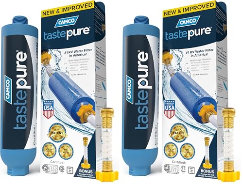 Camco TastePURE Water Filter, 6-Step Filtration | For RV | Flexible Hose Protector | Made in USA | 40043
