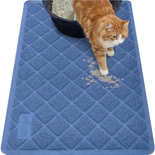 Image of GORILLA GRIP Cat Litter Box Mat, 35x23, Cushioned Coil Mesh Litter Trapping Mats, Scatter Control Supplies for Less Mess, Phthalate Free, Ultra Deep Catch Grooves, Rinse or Vacuum to Clean, Navy Blue