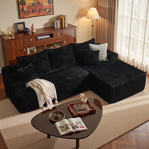 Image of HOOOWOOO Plush L Shaped Sectional Couch,97 inch Assembly Free Modern Minimalist Sofa,Boneless Corner Couch in A Box for Apartment Renting House Office(Right Chaise Black)