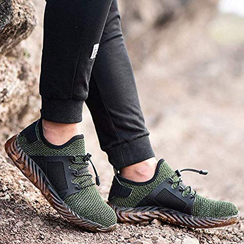 SYLPHID Steel Toe Shoes Work Safety Shoes for Men and Women Lightweight Breathable Industrial & Construction Sneakers Puncture Proof Footwear Green
