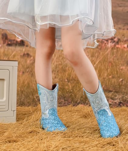 DADAWEN Boys Girls Cowboy Boots Embroidery Glitter Mid Calf Square Toe Kids Western Cowgirl Boots Riding Shoes (Toddler/Little Kid/Big Kid)3