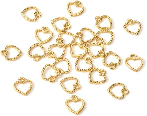 Miniatura 7 de Cheriswelry 50 colgantes de bisel abierto de aleación de zinc con corazón dorado y marco hueco dijes de metal prensado con flores de 0453in para