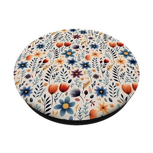Floral Pattern Flowers Leaves Design For Men Women PopSockets Swappable PopGrip, Black - Image 2