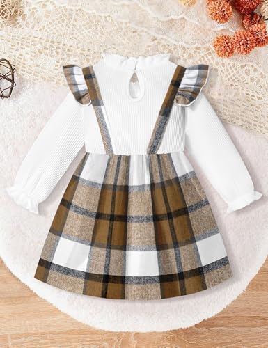 Toddler Girl Dress Plaid Ruffle Long Sleeve Bowknot Little Girl Dresses Fall Winter Outfits 3-7 Years4