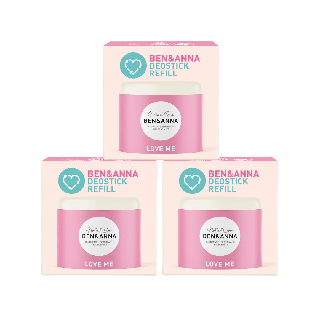 Ben & Anna Deo Refill 3er Pack – je 40 g Nachfüllstick „Love Me“ • plastikfrei, aluminiumfrei & vegan • Fruchtig-blumiger Duft • Kompostierbare Verpackung • Natürlich & nachhaltig