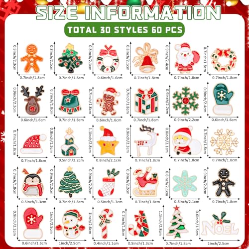 Image of SANNIX 60Pcs Christmas Pins, Christmas Enamel Lapel Pins Assorted Santa Claus Snowflake Snowman Holiday Cartoon Pin Badge for Clothes Bags Hats Accessories, 30 Styles