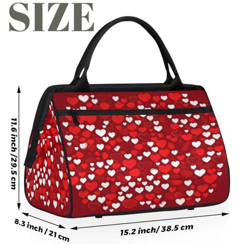 Travel Duffel Bag for Women, Red Heart Weekender Overnight Bag Carry on Beach Swim Bags Dance Bag Airlines Approved Personal Item Travel Bag for Yoga, Sports, Hospital2