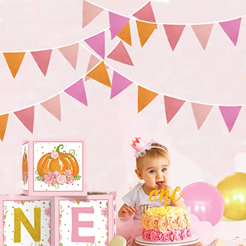 Image of Zwiebeco 39Ft Orange Pink Fabric Bunting Banner Triangle Flags Party Decorations Hanging Cotton Garland Pennant for Engagement Wedding Baby Shower Birthday Festivals Nursery Home Outdoor Garden