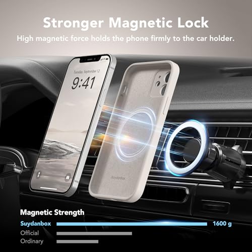 Image of Magnetic for iPhone 12 Case, Compatible with MagSafe, [Full Camera Protection][Screen Protectors] Silicone Shockproof Protective Phone Case for iPhone 12 6.1 inch, Stone