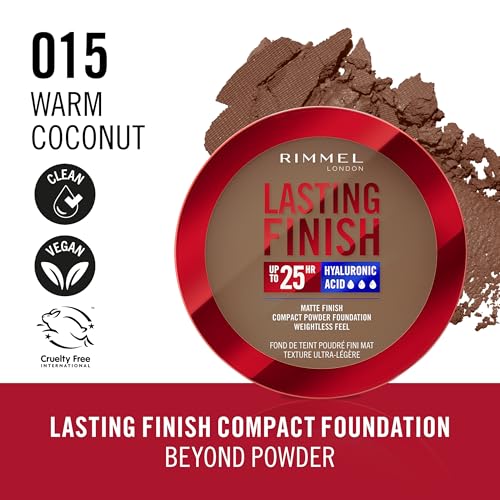 Rimmel Lasting Finish 25 HR Compact Foundation 015 Warm Coconut, Matte Buildable Coverage, Powder-to-Cream - Image 2