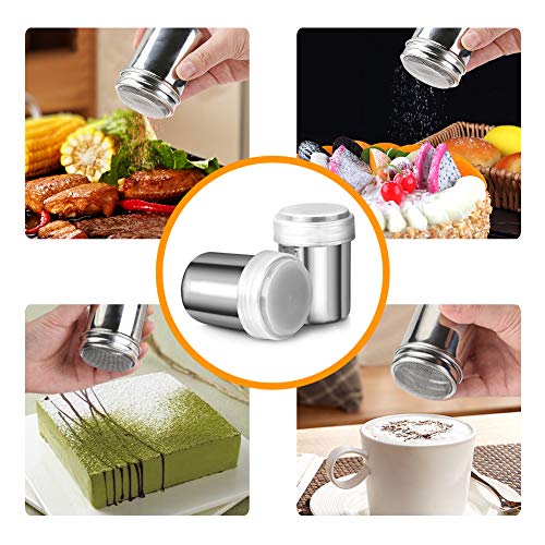 Accmor 2Pcs Powder Sugar Shaker Duster, Stainless Steel Powder Sugar Shaker With Lid, Sifter For Cinnamon Sugar Pepper Powder Cocoa Flour #TOP5