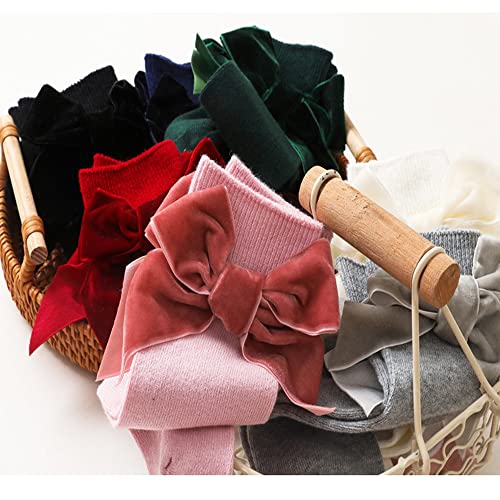 Baby Girls Knee High Socks Toddlers Vintage Bowknot Knit Socks Ruffled Tube Cotton Long Stockings for 1-8 Years2