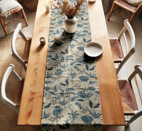 Vargottam 100% Cotton Twill Table Runner – Leaves Pattern– Machine Washable, 14" Wide – , Durable Table Linen for Everyday Dining or Parties