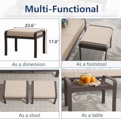 Image of Aluminum Patio Furniture Set with Fire Pit Table, 9 Seats Outdoor Patio Conversation Sets with Swivel Chair Modern Metal Sectional Sofa with Upgrade Cushions for Patio, Backyard - Sand