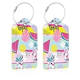iapodiad 2 Pack Luggage Tags for Suitcases,Fashion Tropics Luggage Tag,PU Leather Id Label Luggage Tags with Stainless Steel Loop and Privacy Cover for Women Men Teens Travel