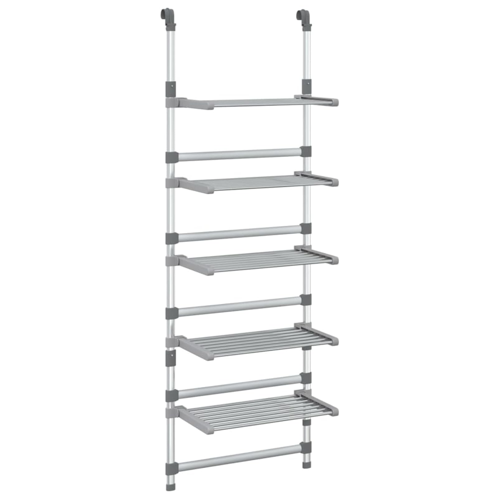Klappbarer Wäscheständer aus Aluminium, Silber, 50x25x147-187 cm, höhenverstellbar, platzsparend für Tür- oder Wandmontage im Badezimmer 344384
