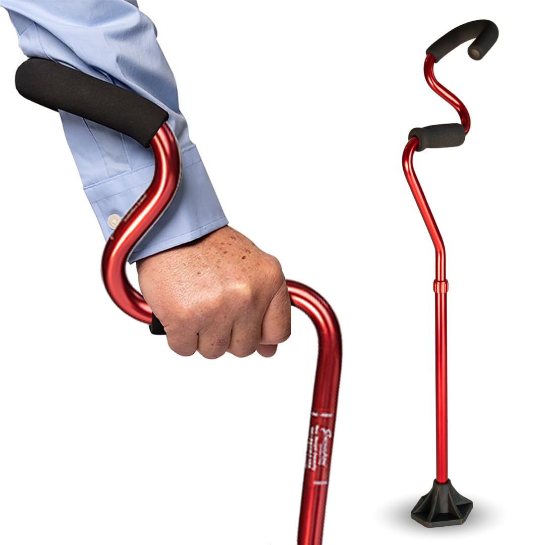 StrongArm Comfort Cane + Self Standing Lightweight Adjustable Walking Cane for Men & Women + Ergonomic Forearm Grip Stabilizes Wrist & Provides Extra