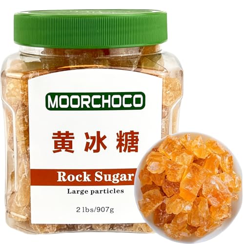 MOORCHOCO Natural Amber Hue sugarcane Rock Sugar Crystals for Tea and Coffee, Dissolves Quickly, Vegan and Non-GMO Yellow crystal sugar for Pho (Large particles 2 lb)