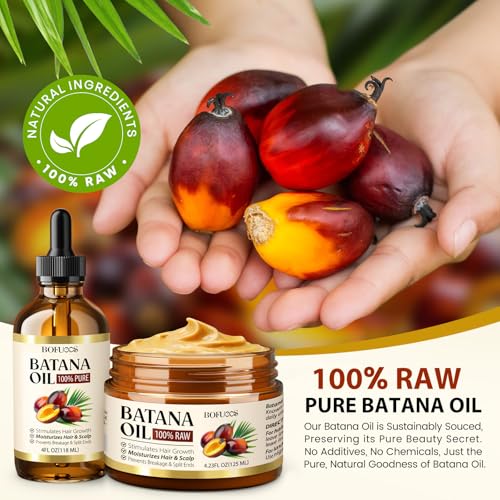 Image of Raw Batana Oil for Hair Growth Set - 100% Natural Organic from Honduras | Batana oil + Batana Oil Paste with Lash Wand & Brow Brush - Nourishes Damaged Hair, Edges, Eyebrows for Stronger Fuller Look