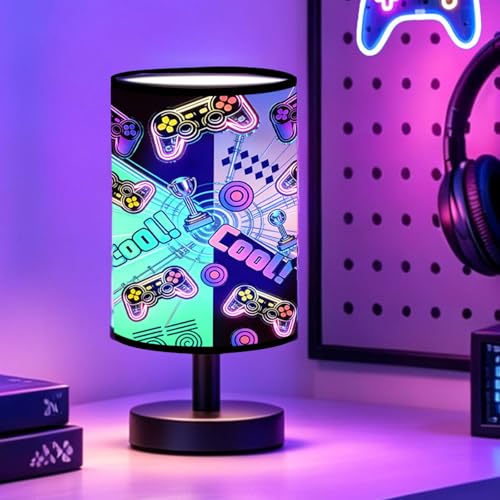 OEWWSKK Gamer Room Decor for Boys Gaming Lamp 3-Color Boys Table Lamp 10 x 5.12 Inch Small Linen Desk Lamp with Built-in LED Beads for Boy Bedroom & Gaming Desk Decor