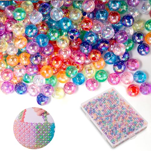 Bofanze 2000 Pièces Perles de Verre Rondes 6mm Multicolore Perles Acryliques,Perles en Plastique Colorées avec Étui en Plastique pour les Colliers, les...