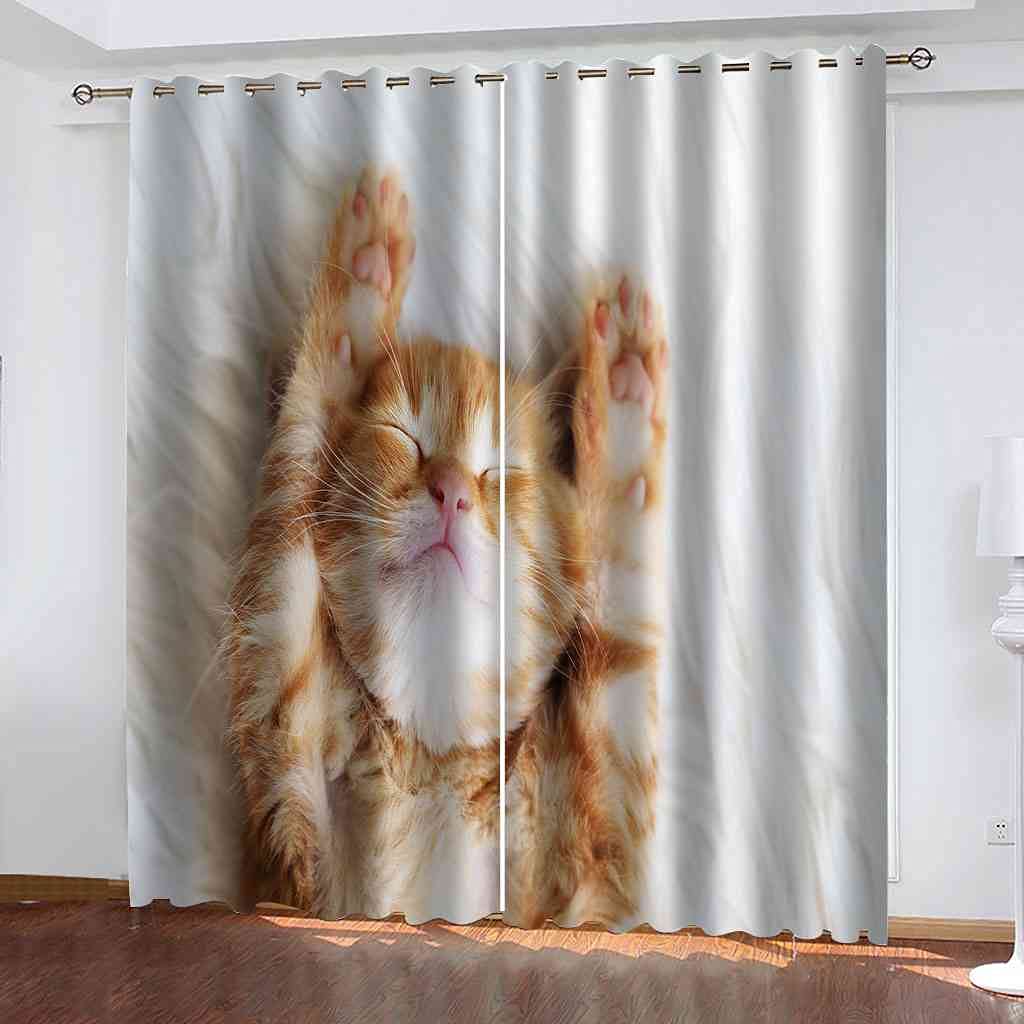 Rideaux à oeillets imprimé chat pour illuminer et réchauffer la déco du salon