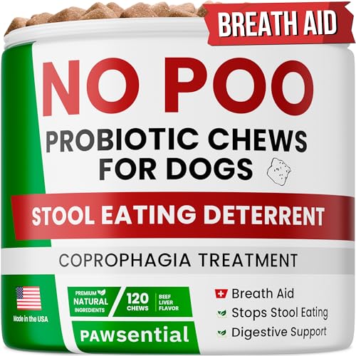 Pawsential No Poo Chews for Dogs - Coprophagia & Stool Eating Deterrent with Probiotics, Digestive Enzymes & Breath Aid Support - Stop Dog Poop Eating - Made in USA - 120 Soft Chews