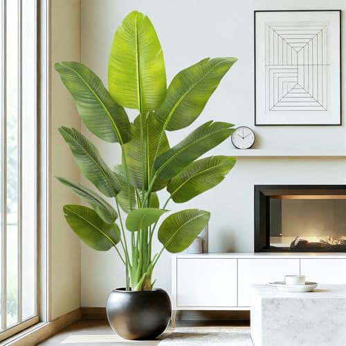 Image of Lifelike Bird of Paradise Artificial Plant,5ft Faux Banana Leaf Tree with 12 Trunks - Perfect Indoor Silk Floor Plant for Home Decor in Living Room, Office, and Bedroom 1Pack