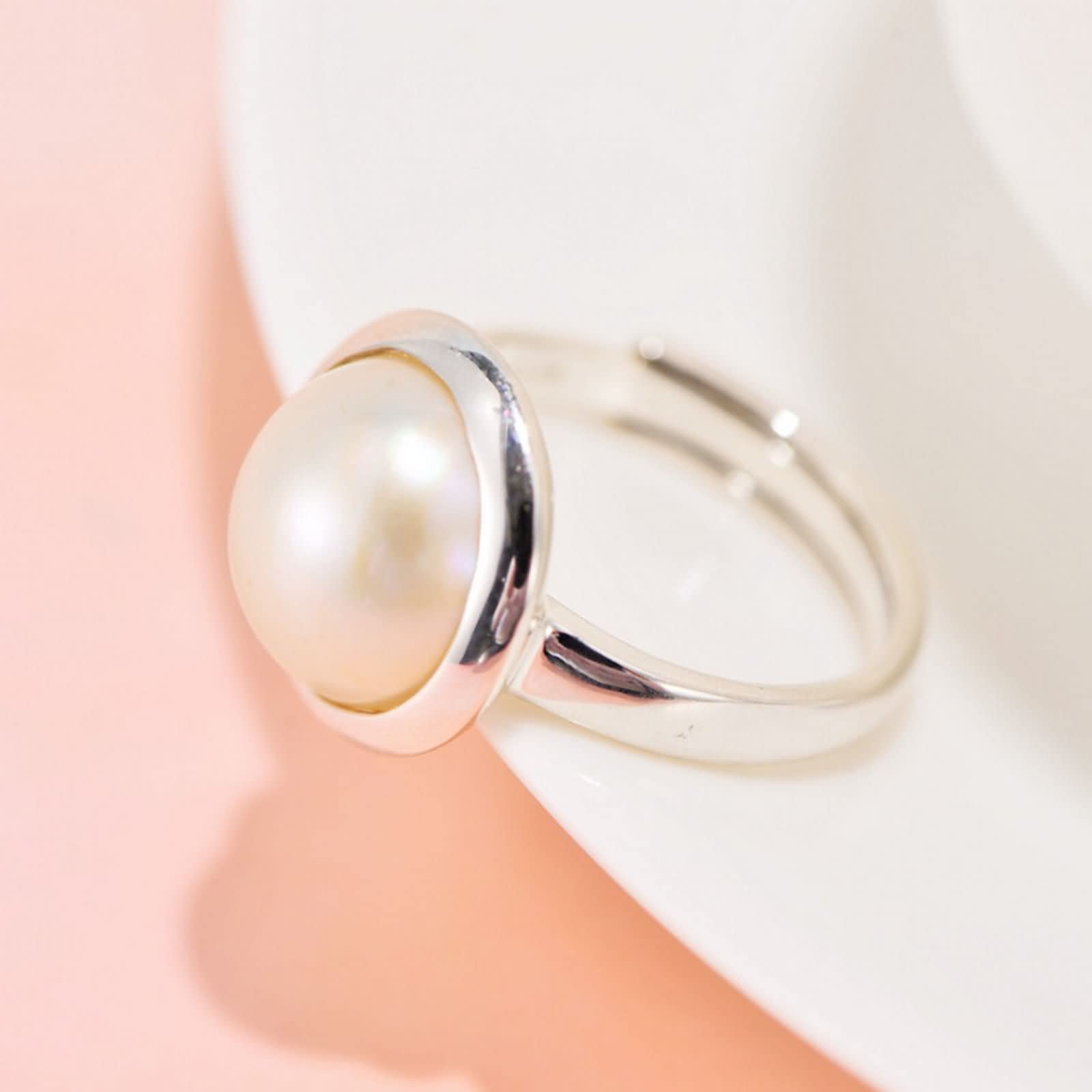 Damen Ringe,Ring Rund mit Perle Ring 925 Silber Verstellbar Silber Ring Damen Verstellbar