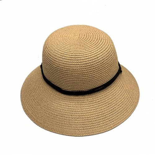 Chapeau de paille vintage femme à large bord pliable avec cordon réglable