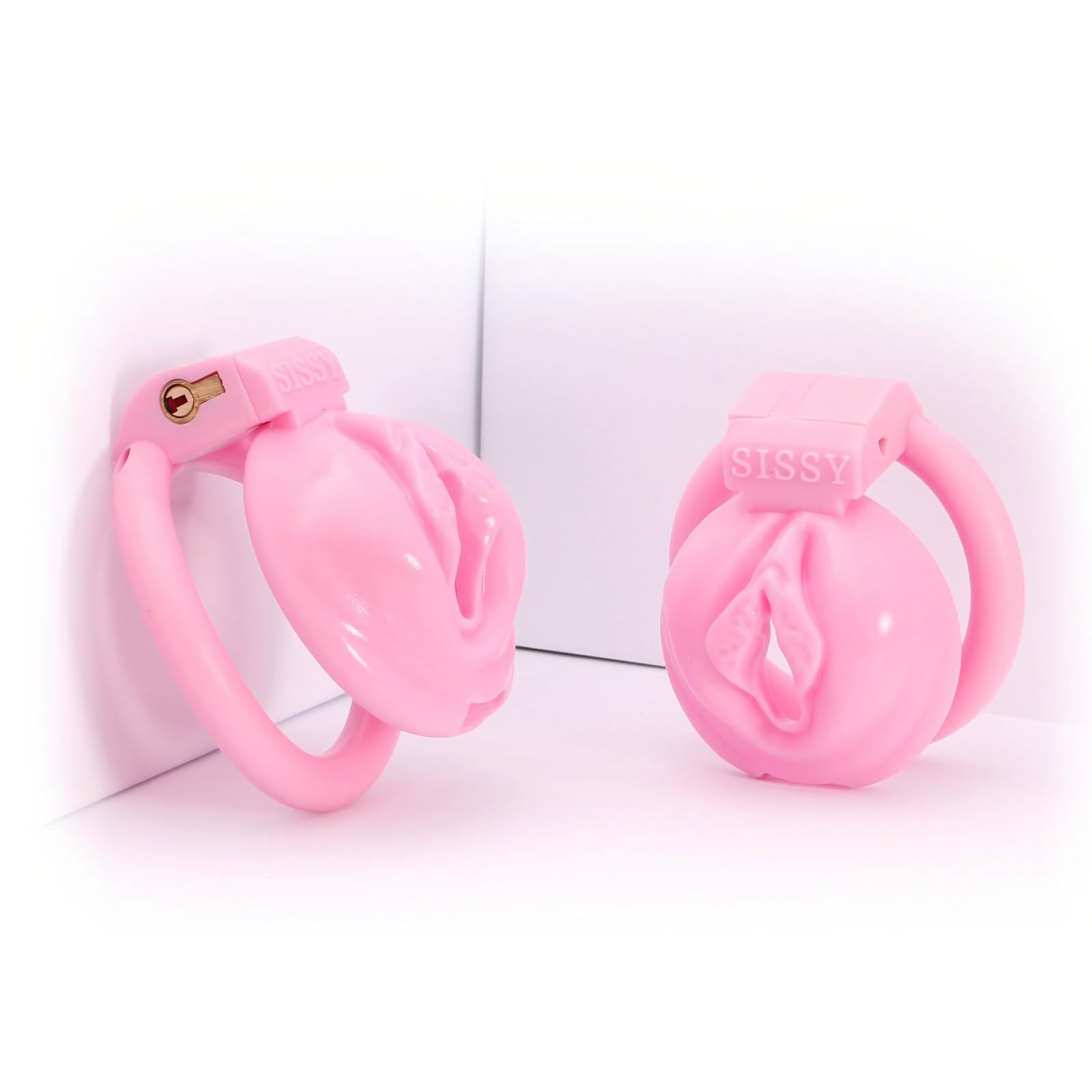 Sissy Cage Chastetée avec 4 Anneaux Différents Cage de Chasteté en Résine avec Serrures Dissimulées pour Immobiliser le Pénis d'un Homme Chastity Cage Sex Toys Légère Ceintures de Chasteté (Pink-A,L)