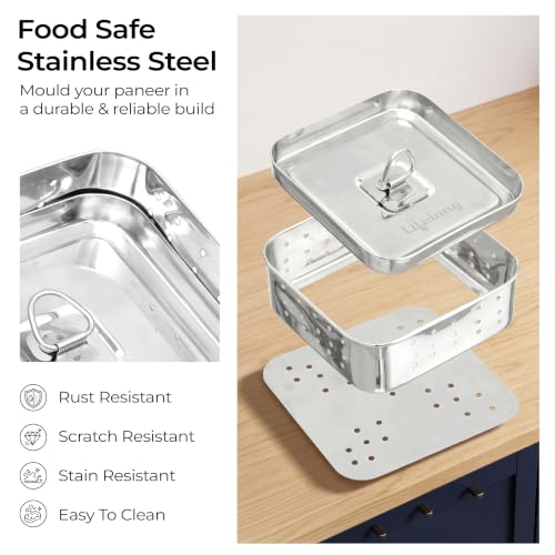 Image of Lifelong Stainless Steel Paneer Mould Maker (550ml) | Press Fit Lid for Firm Texture | Easy Paneer Shaping & Whey Draining | Rust Resistant Tofu Mould Press for Square Paneer Blocks, Cheese, & Sprouts