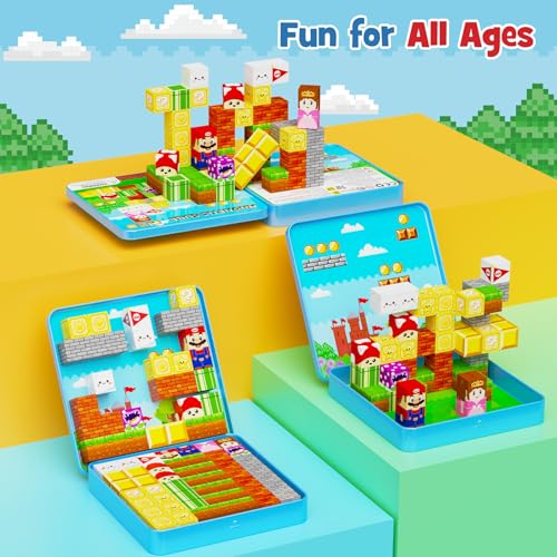 Image of Mini Magnetic Blocks Travel Set: 49pcs Portable with Iron Storage Box | STEM Magnet Cubes Toy Building,45+ Mins Quiet Play for Car, Road Trip & Airplane, Ages 3-8 Kids