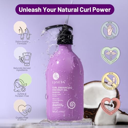 Image of Luseta Curly Shampoo & Conditioner Set with Coconut Oil, 2x16.8 fl oz | For Curly, Wavy & Coily Hair; Coconut Oil For Frizz and Dry Damaged Hair; Sulfate & Paraben Free