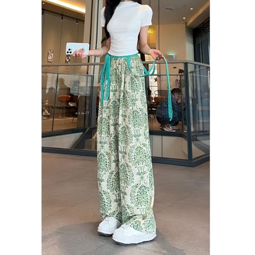 Women's Summer Satin Elastic high Waisted Wide Leg Pants, Breathable and Loose tie dye Casual Pants2