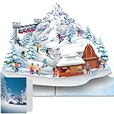 PACKLIST® 3D Pop-Up Karte Ski & Berge – Originelle Gutscheinverpackung für Skiurlaub & Skipass – Handgefertigte Glückwunschkarte für Skifahrer & Wintersportler – Inkl. Umschlag & Notizkarte