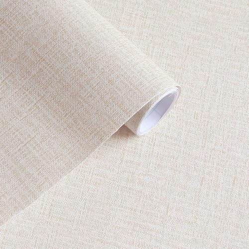 SylvanReve Beige Linen Peel and Stick Wallpaper 40x300cm Textured Fabric Effect Film Waterproof Self-Adhesive Vinyl for Home Improvement Furniture Renovation Cabinets & DIY Wall Decor