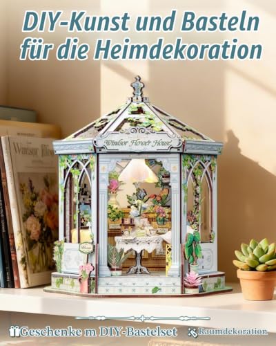 CUTEBEE Europäisch-Retro 3D-Puzzle Book Nook Puppenhaus-Set, eleganter Wintergarten mit Afternoon-Tea-Details, zum Selberbauen… – Ansicht 2