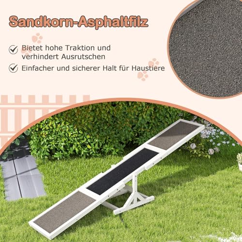 COSTWAY Hundewippe Holz, Hunde Agility Wippe, Outdoor Hundesport für Balance-Training, für kleine & große Hunde bis 60 kg, wetterfestes Spielset, 179 x 30 x 55 cm (Weiß)