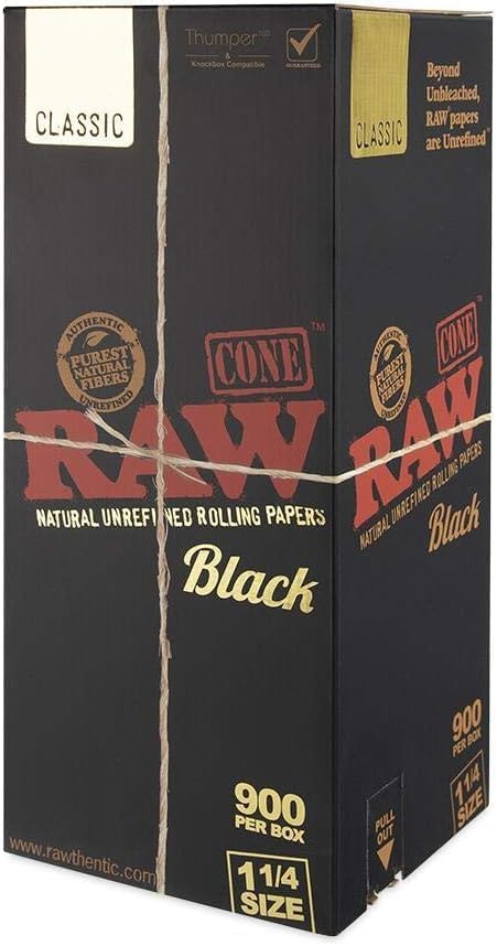 RAW Classic Black Prerolled Cones Bulk - 900 Count 1 14 Size Natural Classic Unrefined Rolling Papers - Pre-Roll Cones - Filter Tips - Natural Brown Unbleached Unrefined Rolling Papers