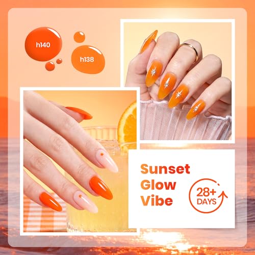 Image of Beetles Orange Gel Polish Set - Scarlet Sunset Collection, Red Coral Orange Fall Gel Polish Kit UV LED Soak Off for DIY Nail Art Manicure Gifts for Women