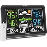 DreamSky Weather Station Indoor Outdoor Thermometer Wireless with Digital Atomic Clock for Home, Large Display with Dimmer, USB Port, Inside Outside Temperature Humidity Monitor (Adapter Powered)
