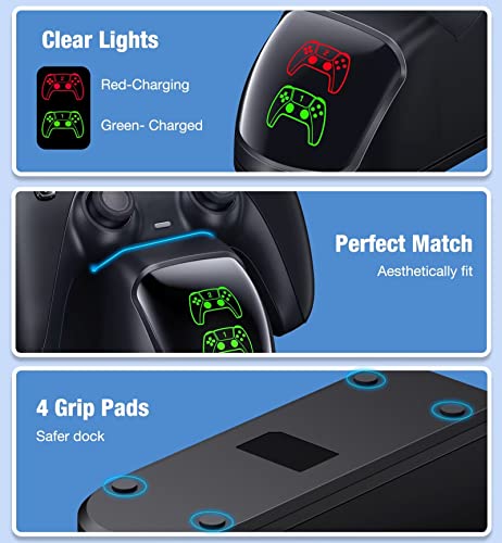 Image of Controller Charging Station for PlayStation 5 Dualsense Controller with Dual Stand Charger Dock, Upgrade Charger for PS5 Accessories Fast Charging Cable, Charging Station Black for PS5 | for PS5 Charger Dock with Dual Stand, for PS5 Charger Accessory with Fast Charge Cable, for Playstation 5 Station, Black