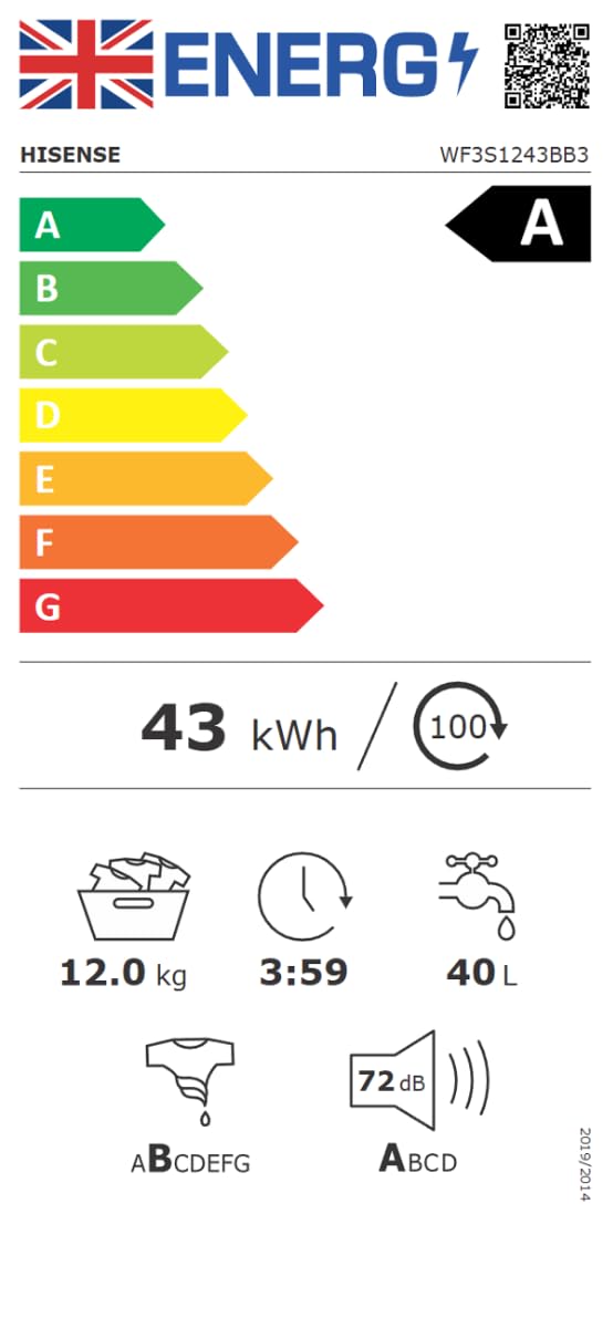 3S Series WF3S1243BB3 12KG Large Capacity, 1400 RPM, A Energy Class, Quick Wash, WiFi Enabled, LED Display, Black Freestanding Washing Machine - HxWxD MM (890x595x640) - 2 Year Warranty — view 7