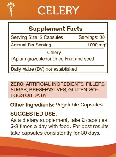 Miniatura 3 de Secrets of the Tribe Apio 60 Cápsulas, 1000 mg, Apio (Apium graveolens) Frutos secos y semillas (60 Cápsulas)